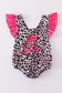 Pink barbie print leopard girl swimsuit