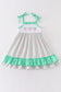 Green character applique plaid ruffle dress