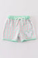 Green character applique plaid boy swim trunks