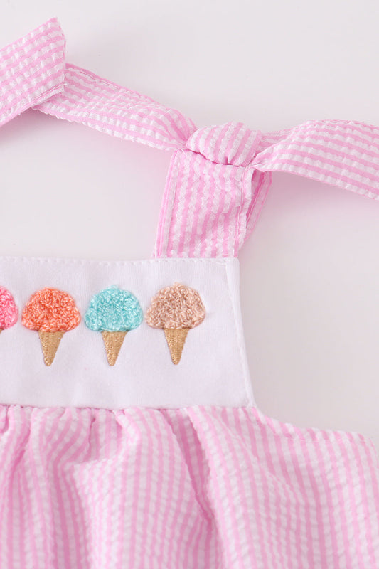 Pink ice cream french knot seersucker girl set