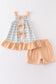 Green stripe bow girl set