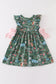 Green floral cat ruffle dress