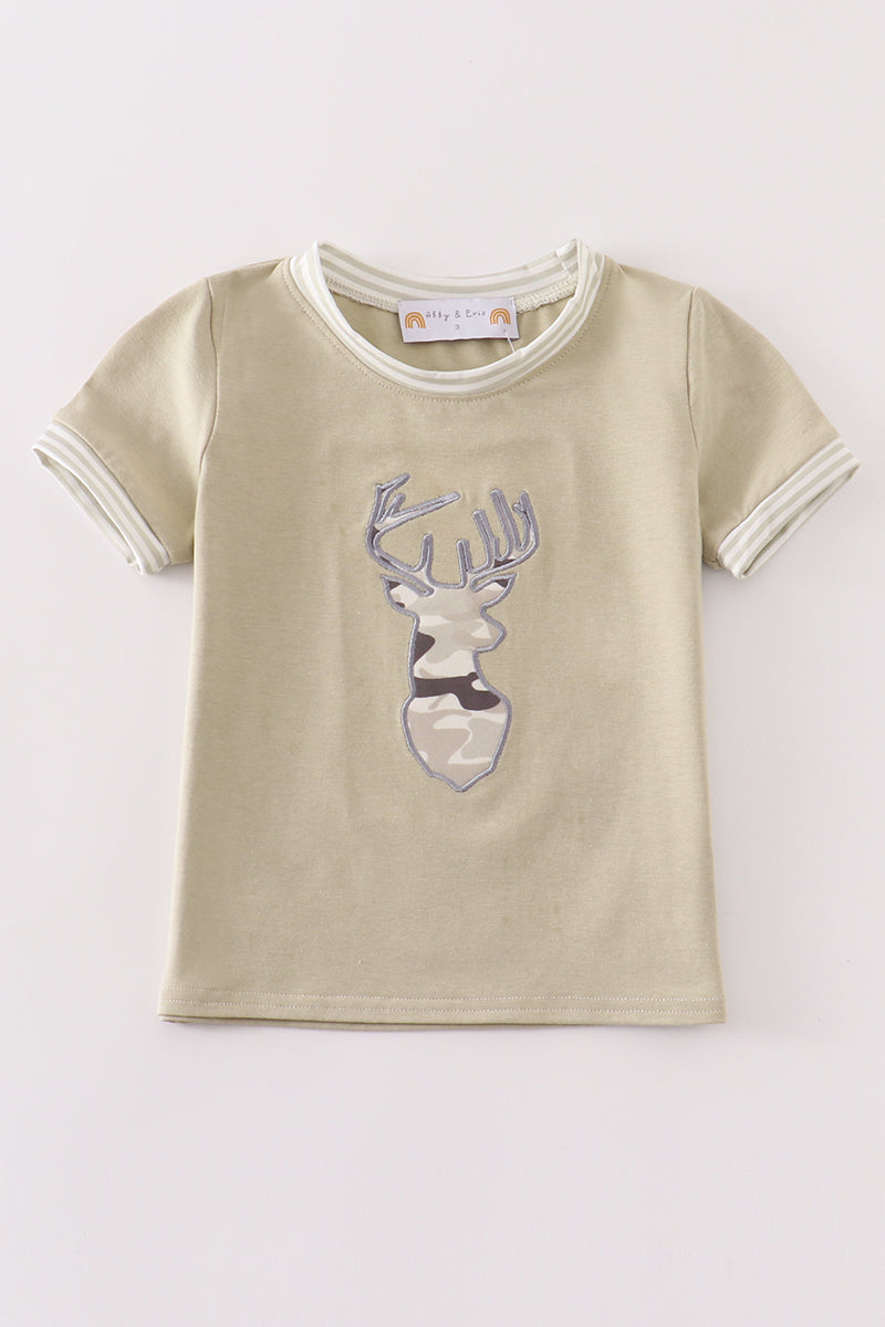 Camouflage deer applique boy top