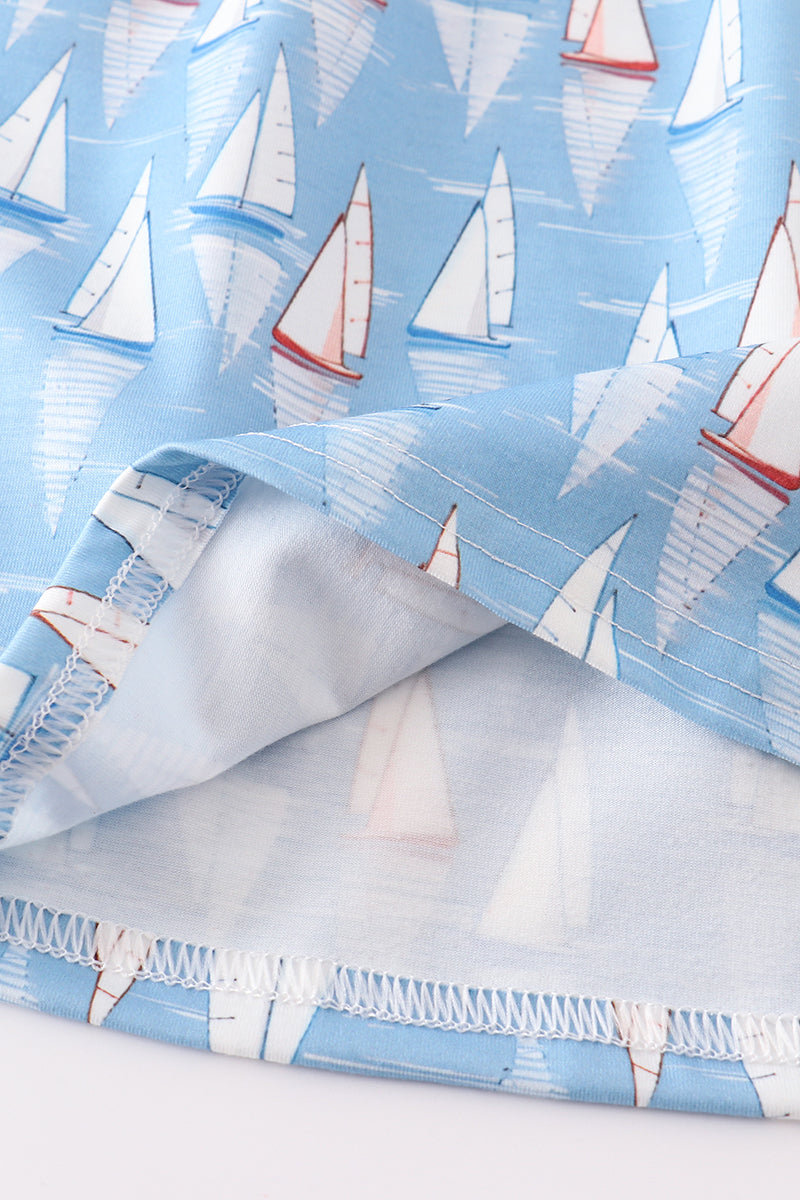 Blue sailboat embroidery dress