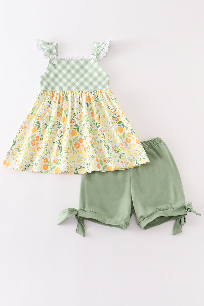 Yellow floral ruffle set