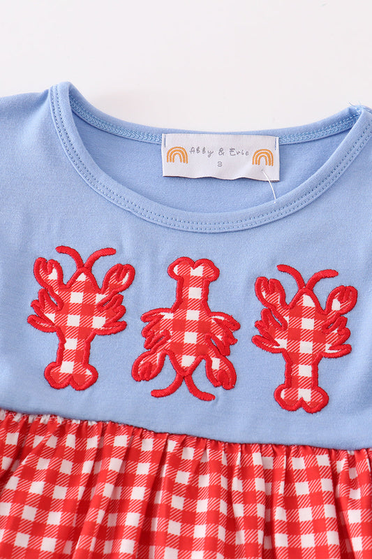 Red plaid lobster applique dress