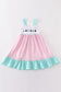 Pink tractor embroidery plaid dress