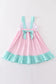 Pink tractor embroidery plaid dress
