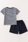 Navy bus french knot boy set