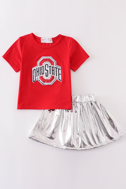 Red OHIO sequin laser skort set