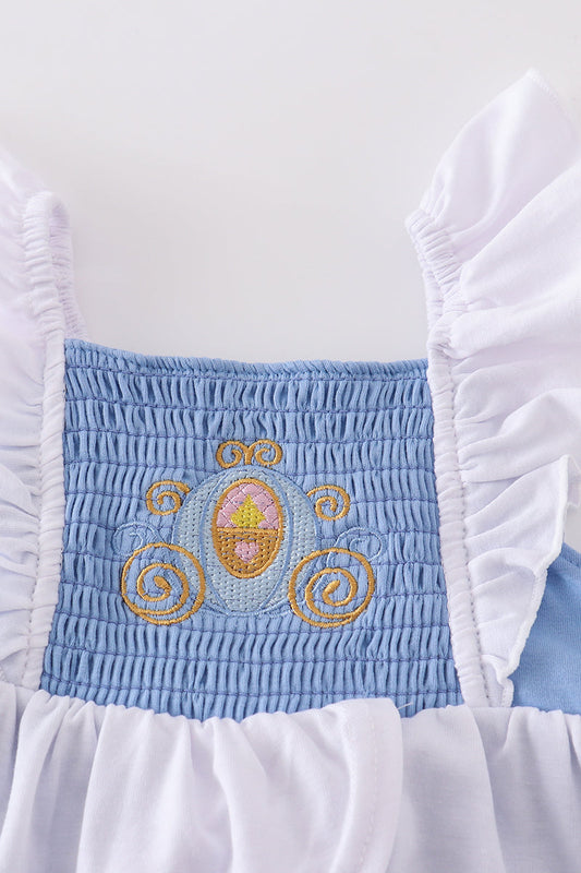 Blue Cinderella smocked girl bubble