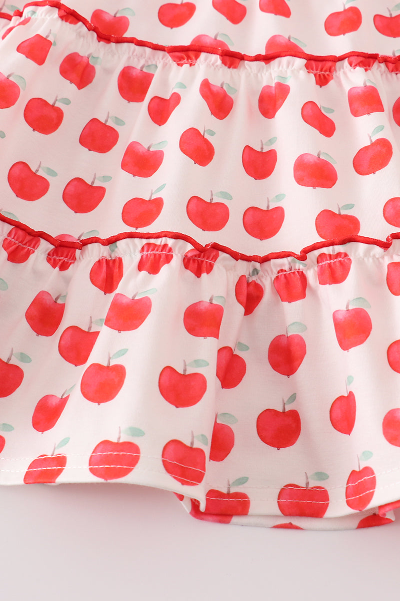 Red apple print tiered dress