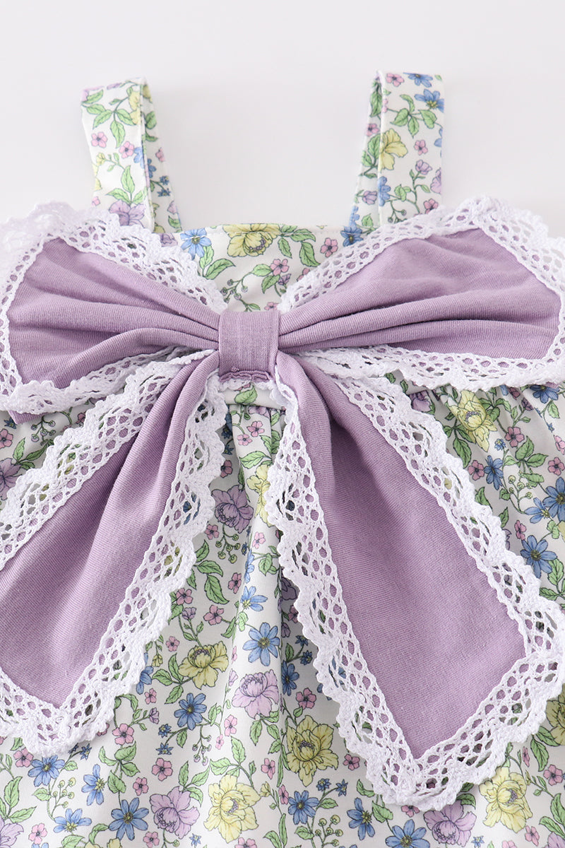 Purple bow floral girl bloomer set