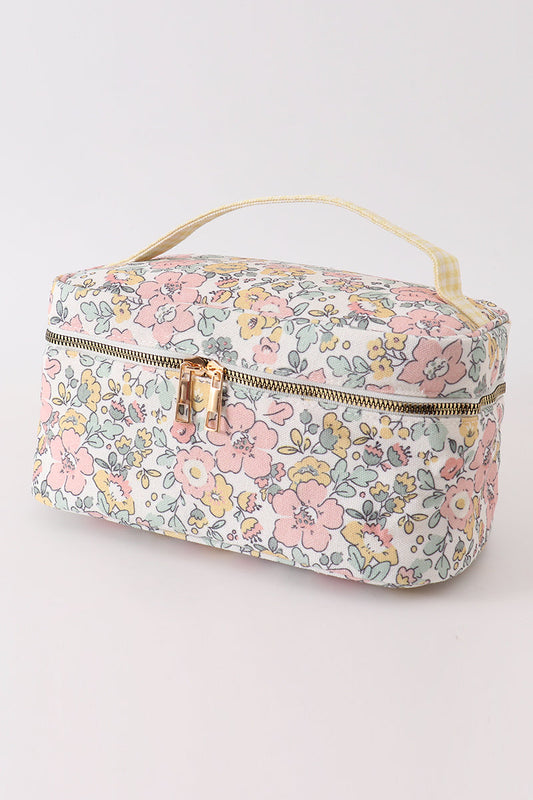 Yellow floral makeup bag