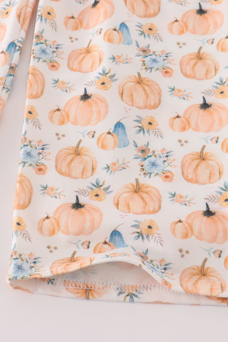 Orange pumpkin print girl jumpsuit