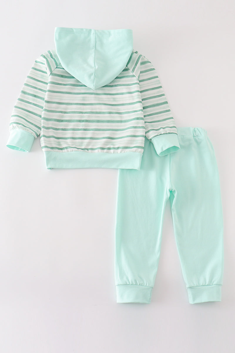 Green stripe boy hoodie set