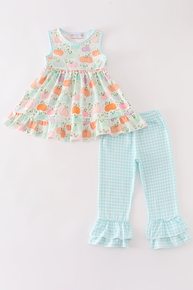 Pumpkin print ruffle girl set