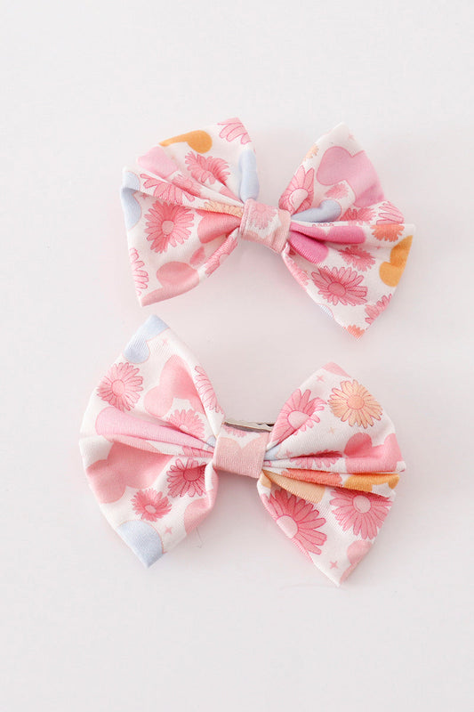 Pink character print piggie hair bow