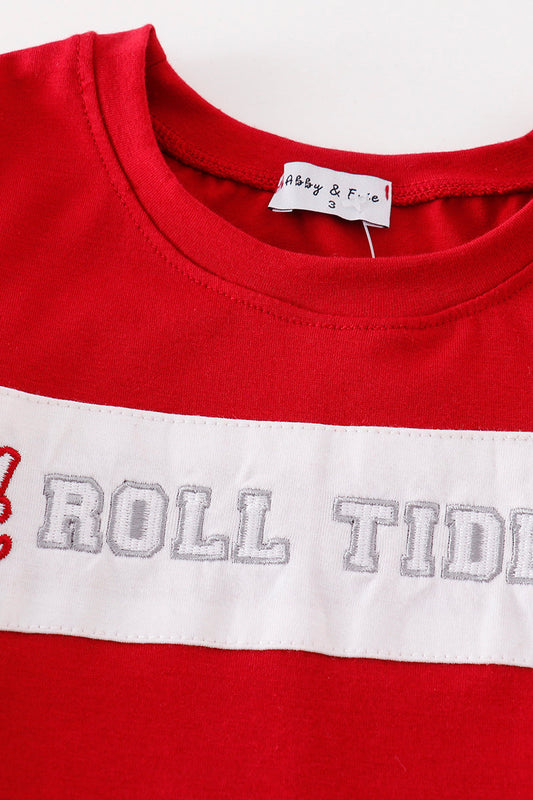 Maroon ROLL TIDE embriodery stripe boy top