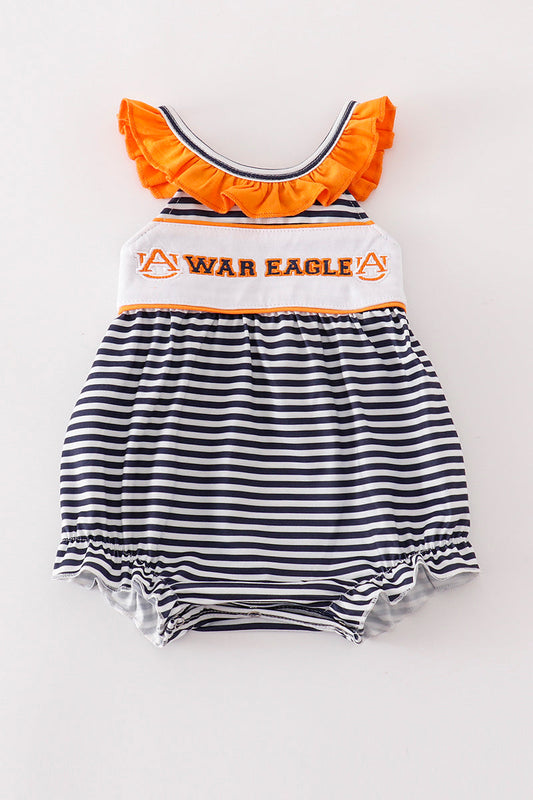 Navy WAR EAGLE embroidery stripe girl bubble