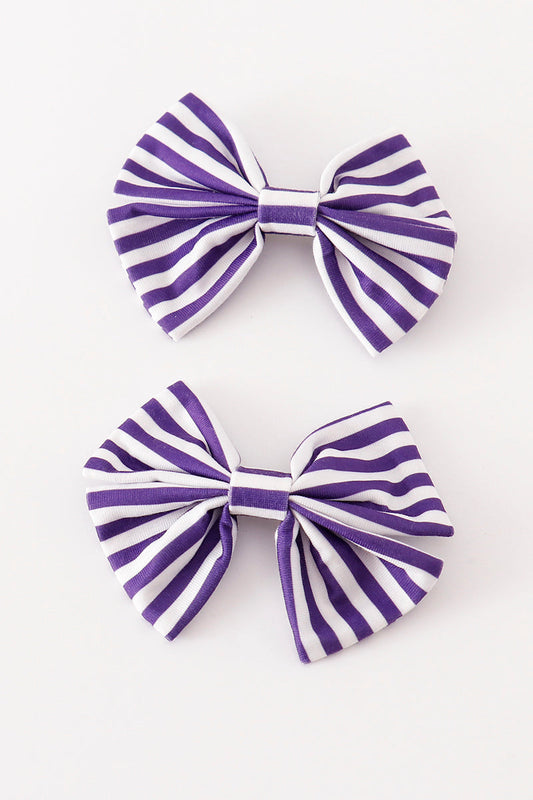 Purple stripe piggie hair bow