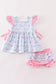 Pink bow print ruffle baby bloomers set