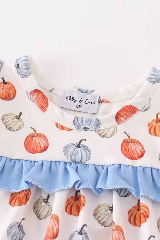 Blue pumpkin baby girl bloomers set