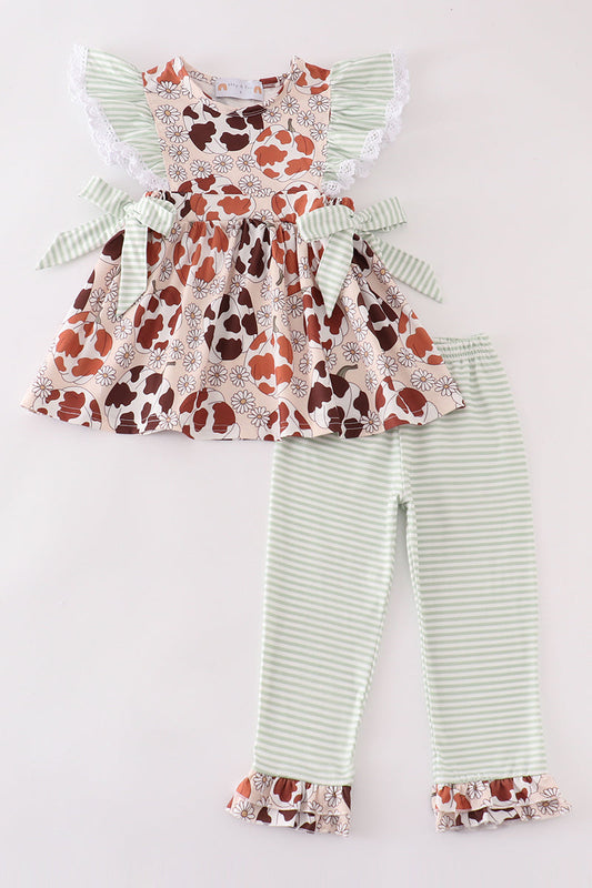 Pumpkin daisy leopard girl pants set