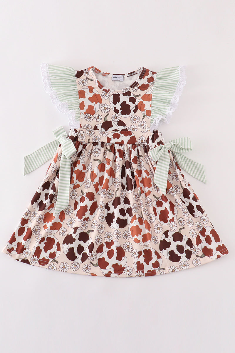 Pumpkin daisy leopard girl dress