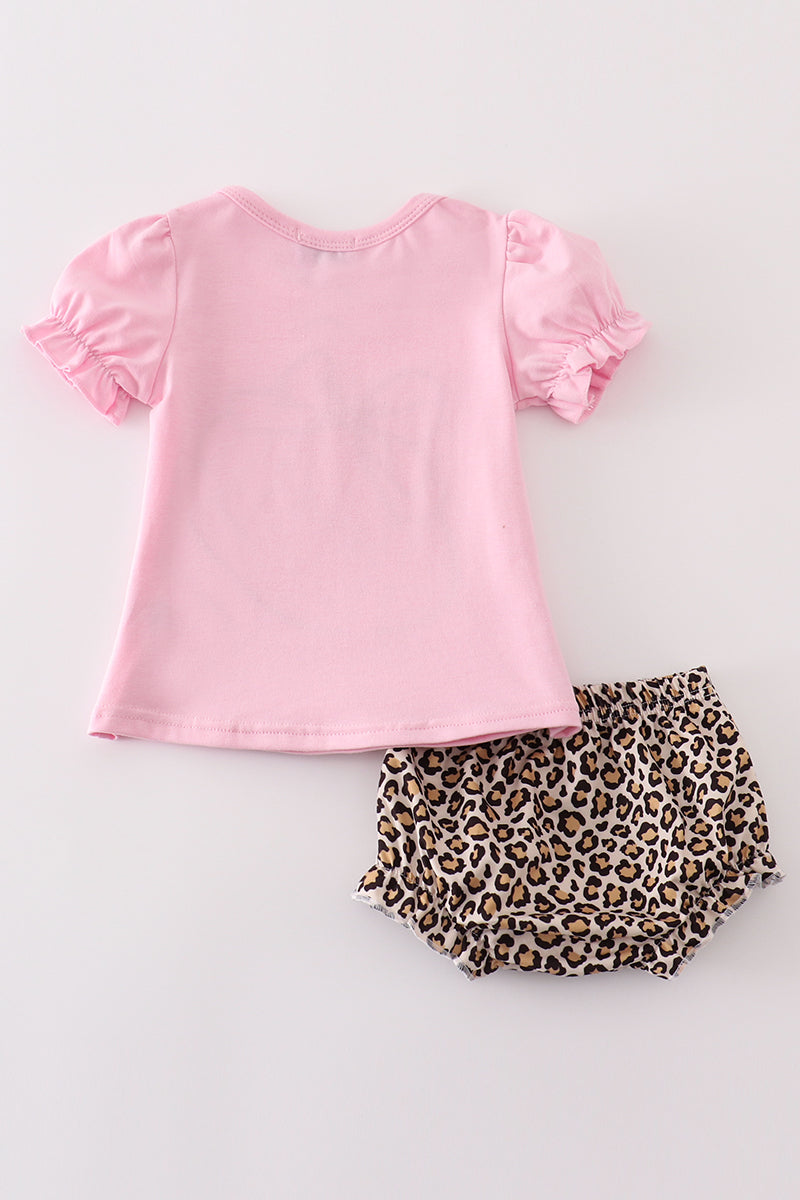 Pink leopard football applique baby girl set