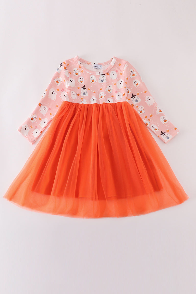 Orange halloween ghost tutu dress