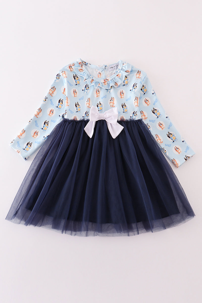 Navy character print ruffle tutu dress