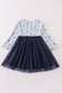 Navy character print ruffle tutu dress