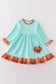 Green turkey applique girl dress