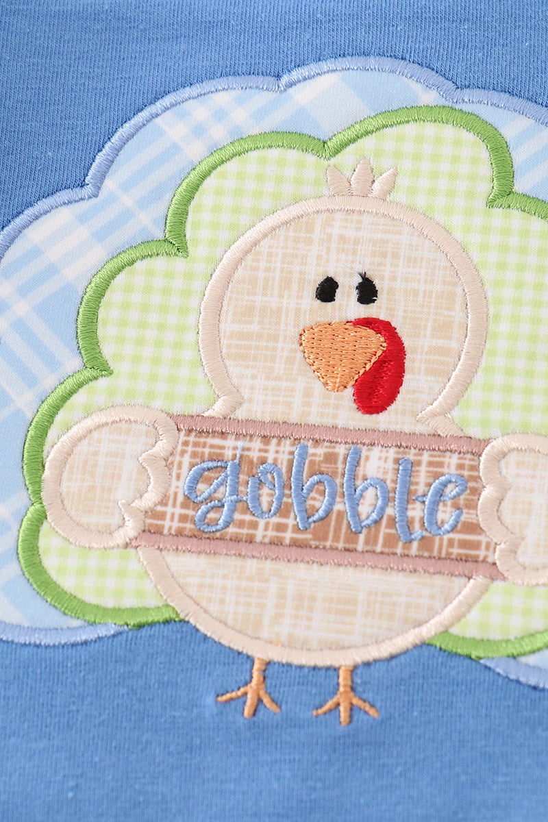 Blue turkey applique boy romper