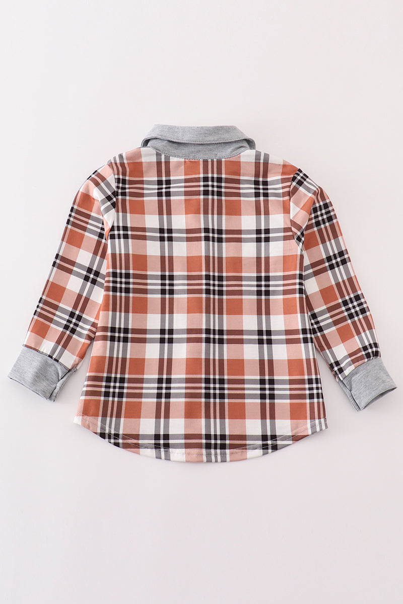 Rust plaid boy button down shirt