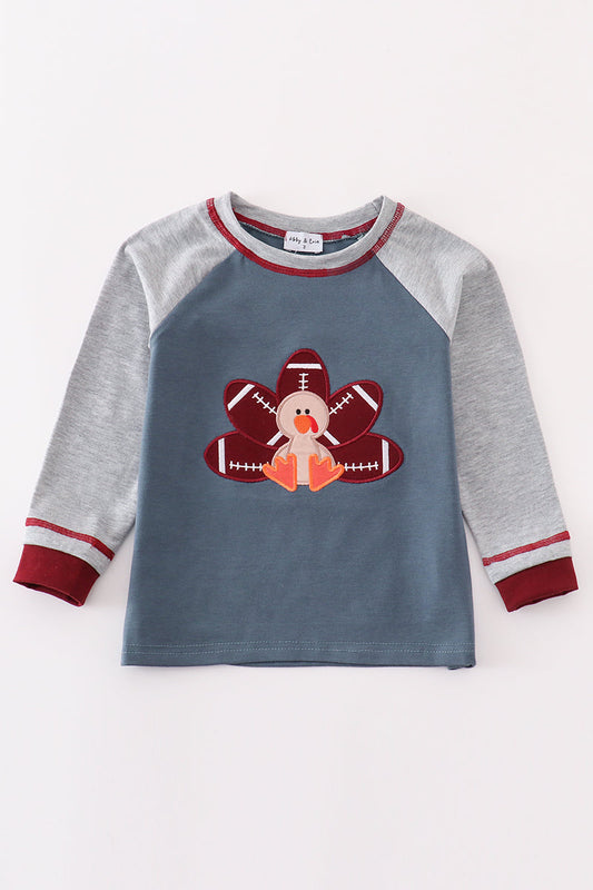 Blue turkey applique boy raglan top