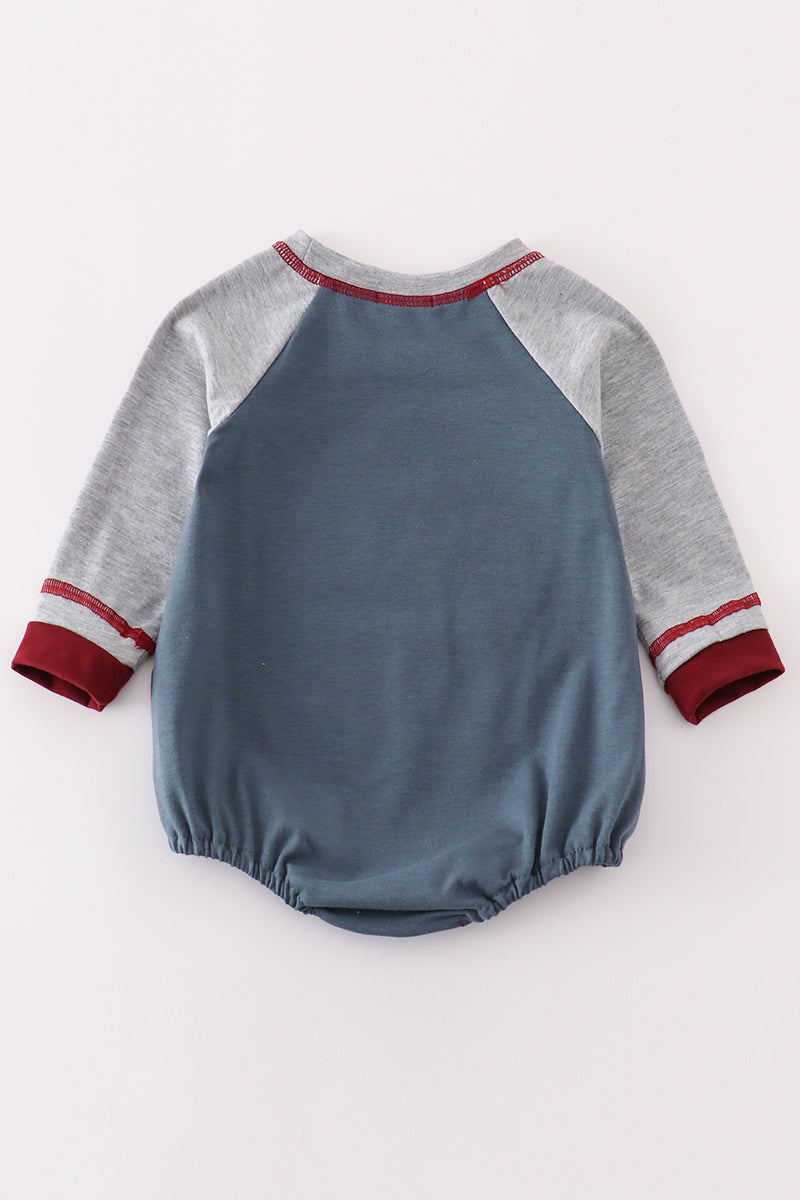 Blue turkey applique boy raglan bubble