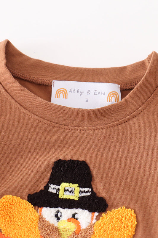 Brown turkey french knot boy set