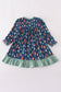 Navy nativity print ruffle gown