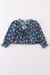 Navy nativity print ruffle gown