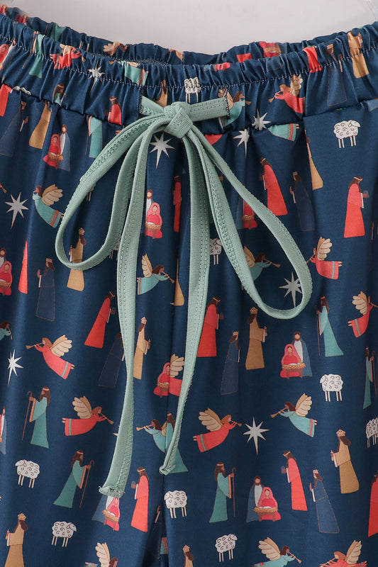 Navy nativity print mom pajamas pants