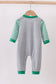 Green tree tractor applique stripe romper