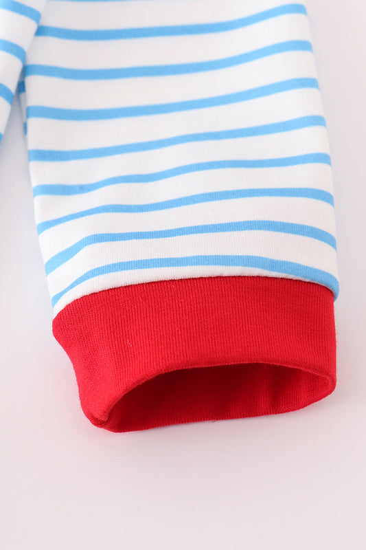 Blue stripe airplane applique boy romper