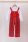 Red tree embroidery plaid jumpsuit set