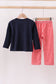 Navy christmas santa cookie milk embroidery pants set