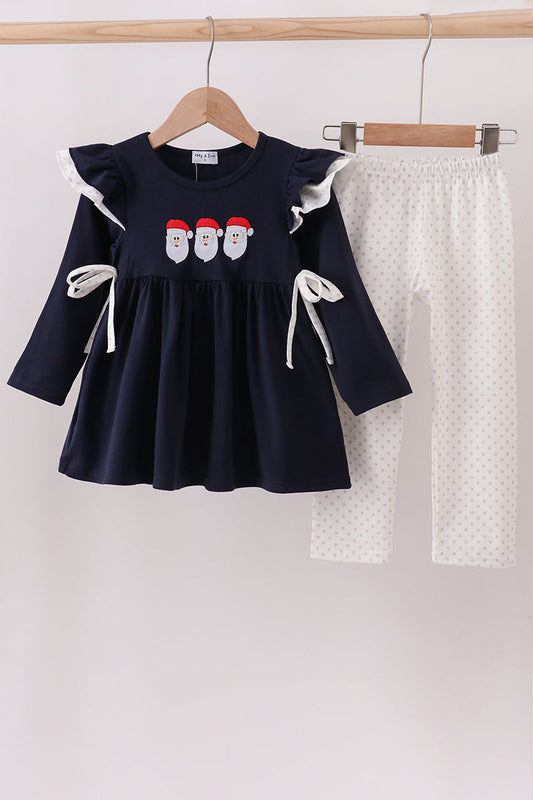Navy christmas santa claus embroidery pants set