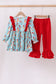 Blue christmas character print ruffle pants set