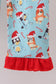 Blue christmas character print pajamas ruffle pants set