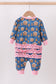 Navy gingerbread print ruffle romper